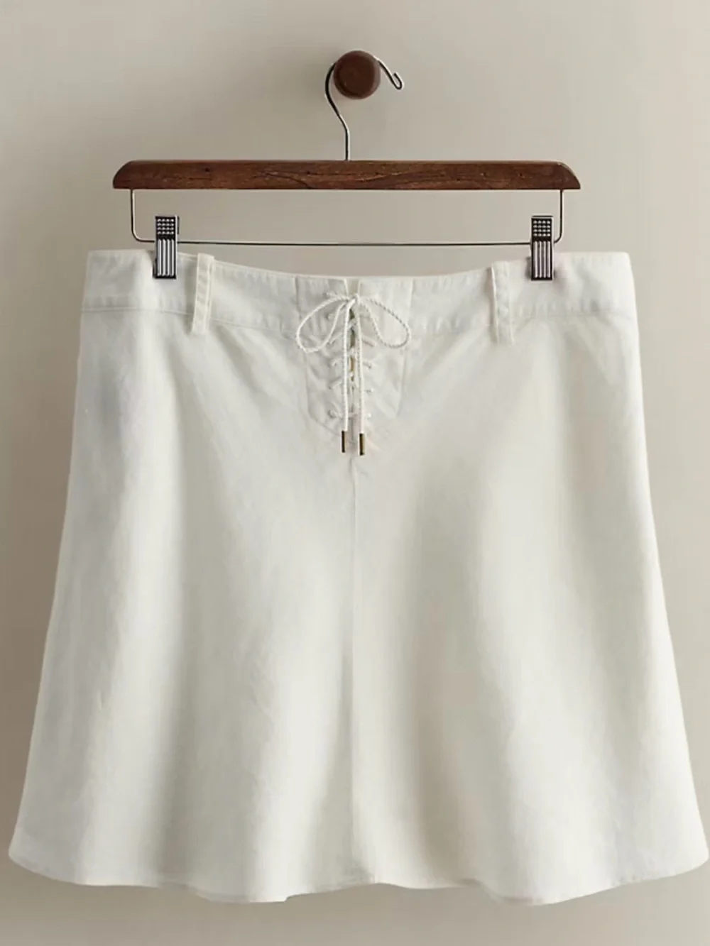 Vintage Rugby Ralph Lauren White Mini Skirt with Side Button and Lace-Up Back